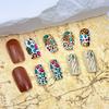 Colorful Leopard Print Press-On Nails Rectangular False Nails with Leopard Feather Pattern Glossy Colored Full Cover Nails Reusable Autumn and Winter