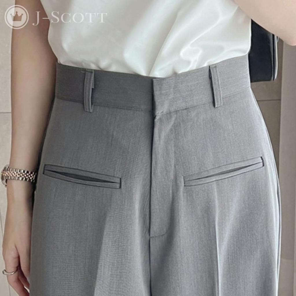J-Scott Women's Wide-Leg Pants, High-Waisted, Long Legs, Faux Pockets, Center Line, Neat Look, Gray, JS168-GY-S (Limited Stock)