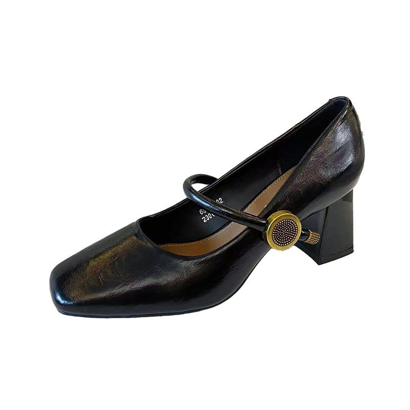 G6850-202 black single shoes women's 2025 new spring and summer thick heel French Mary Jane women's shoes with skirt