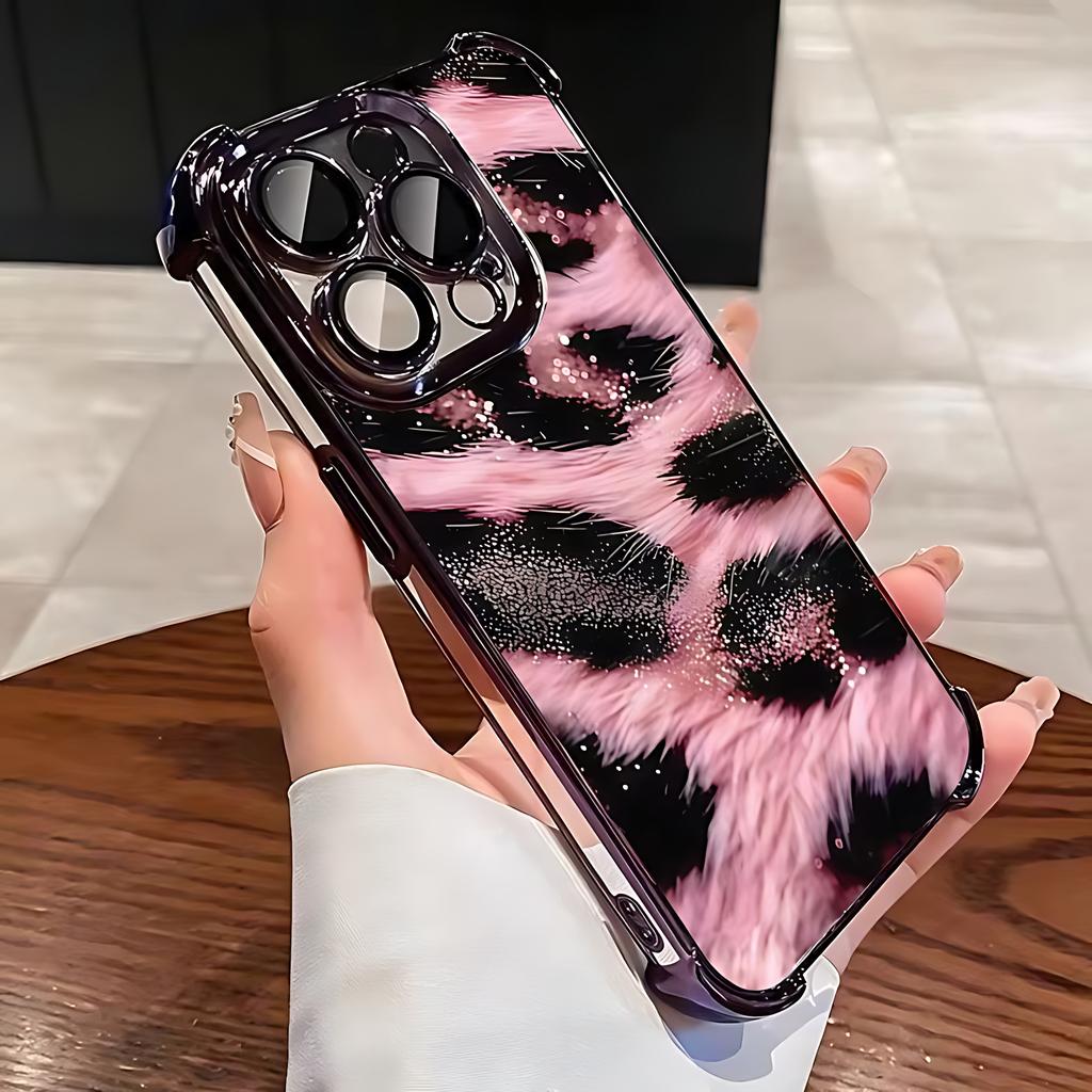 Pink Leopard Print Plating Phone Case for Oppo Realme C85 15T C71 C75 C55 C53 C30 C35 C33 C21 14 13 12 Pro Plus 4G 5G Anti-Fall