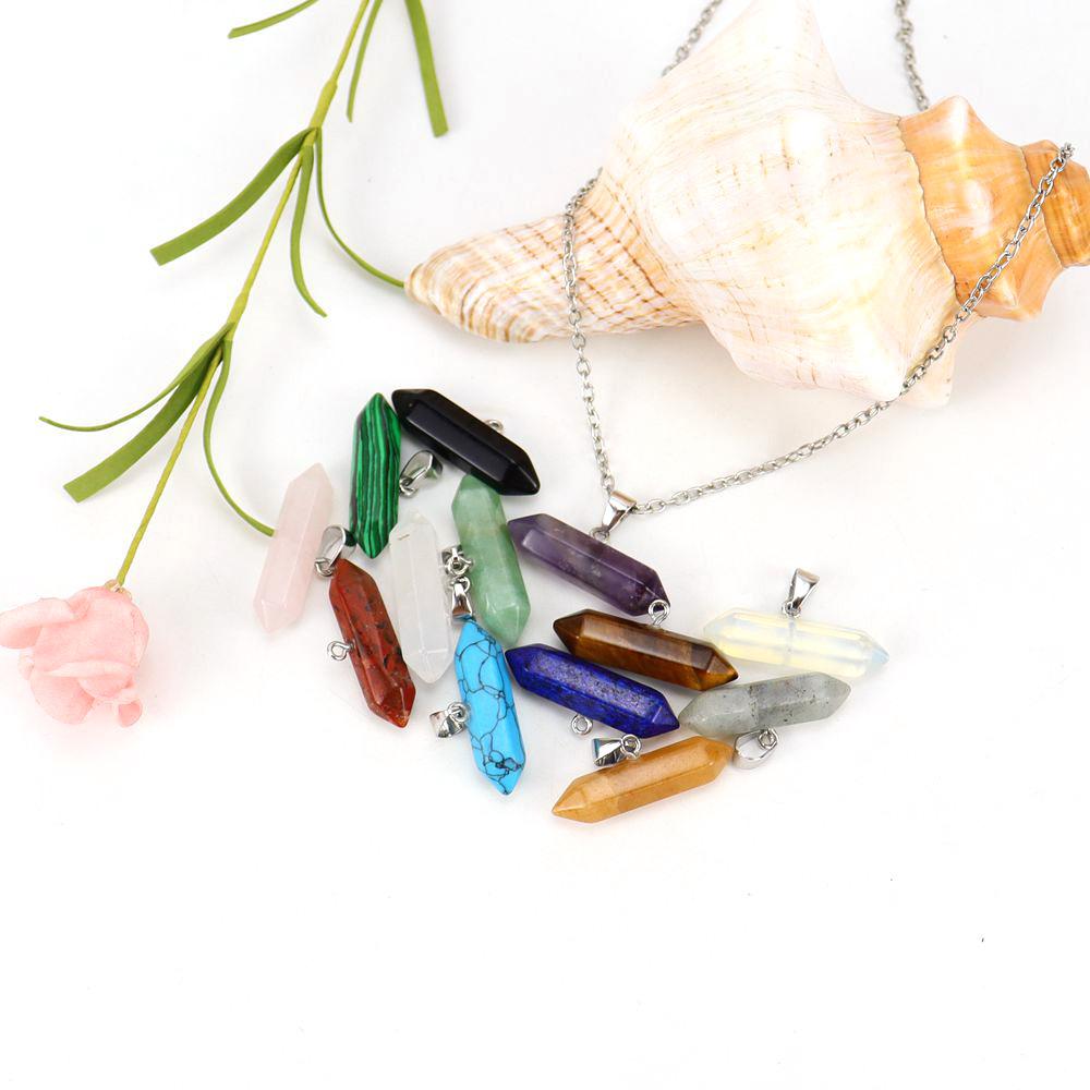 Creative Natural Stone Crystal Amethyst Agate Hexagonal Column Hexagonal Prism Six Pendant Necklace N668