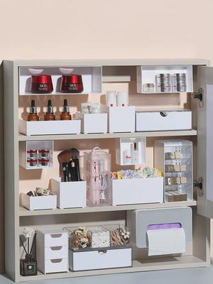 Armoire de salle de bain avec miroir et compartiments de rangement pour cosmétiques