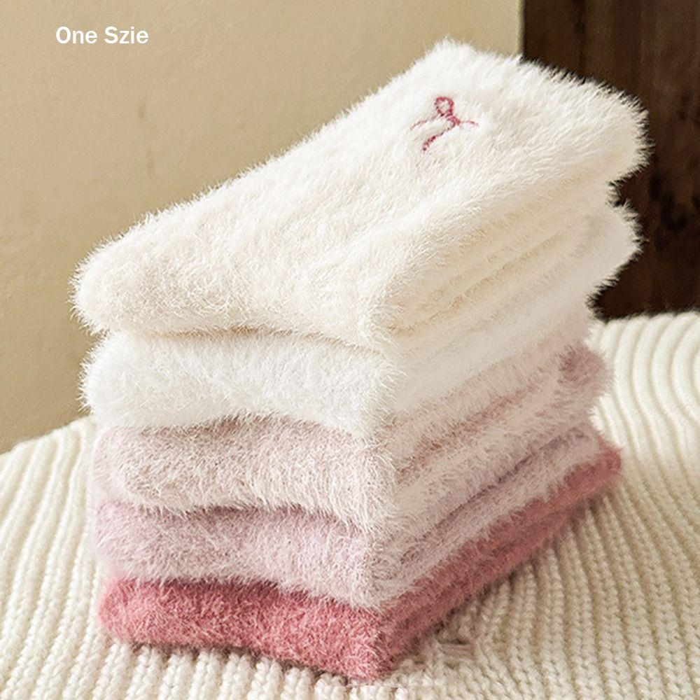 Soft Warm Fleece Plush Socks Sweat Absorption Sleep Boot Socks Kawaii Bow Velvet Socks Home Wear