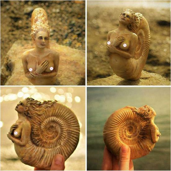 Goddess Statue, Ammonite Woman Ancient Spirit Mini Statue, Ethereal Mother Earth Gaia Sculpture Art Statue Painted, Vintage Ornament, for Desktop