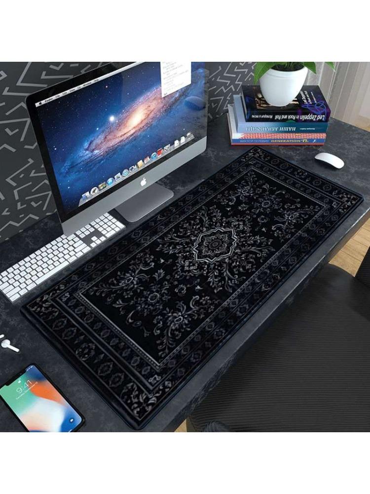 Black Flowers Mouse Pad Large Computer Office Game Table Mats Rubber AntiSlip Stitched Edge Keyboard Mats 90x40 Xl Desk Pads