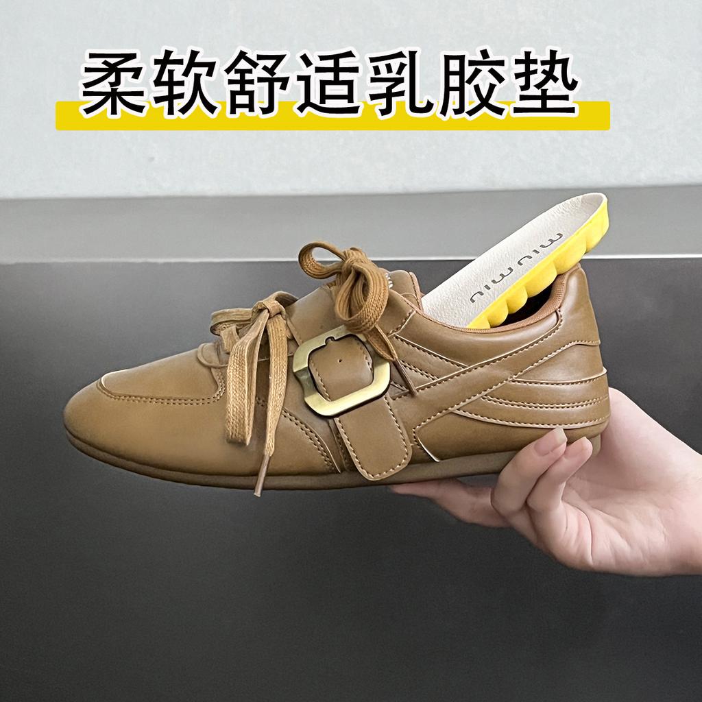 American retro German training shoes flat sole soft sole belt buckle double shoelace fashion casual British style small leather shoes single shoes 