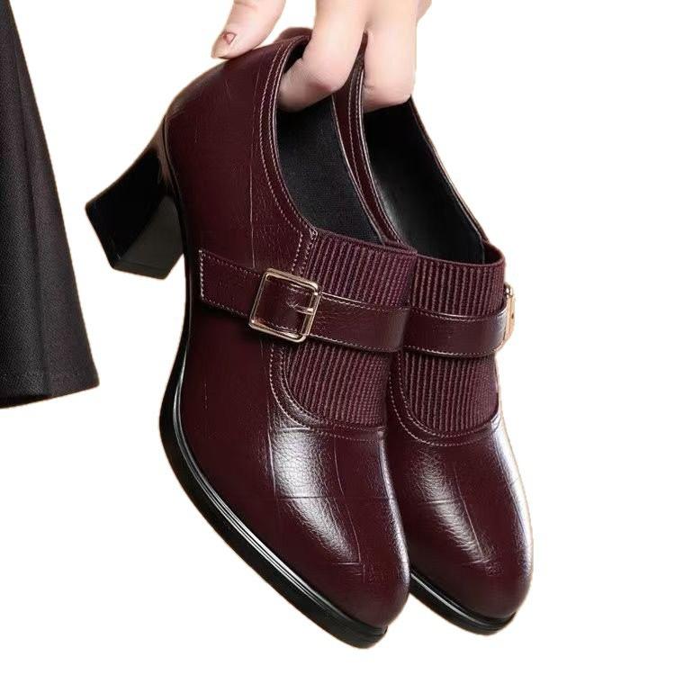 Single shoes spring new medium heel thick heel high heel leather shoes shoes