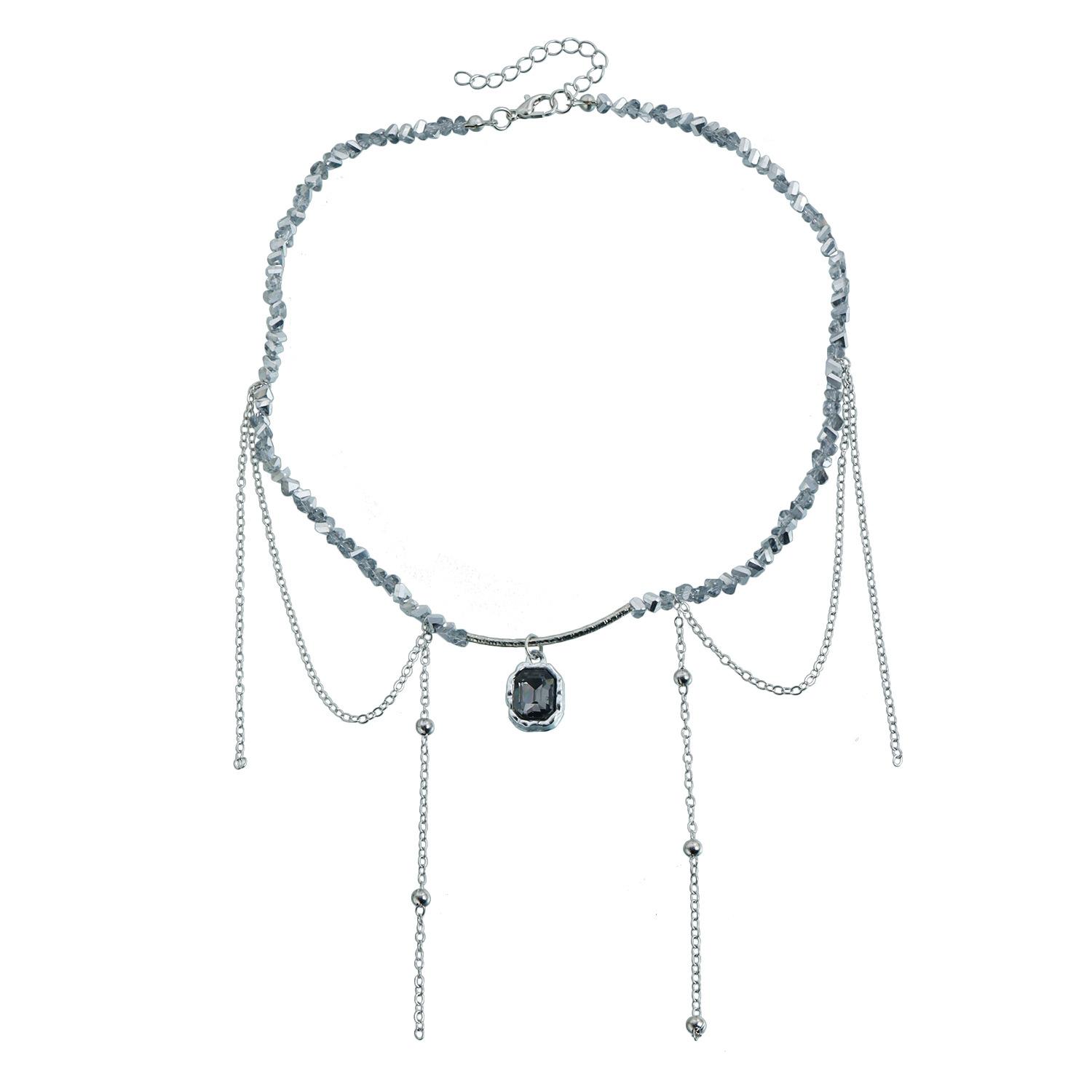 

Cold Sense Black Diamond Fringe Necklace Y1K Cyberwind Gravel Beaded Personalized Clavicle Chain
