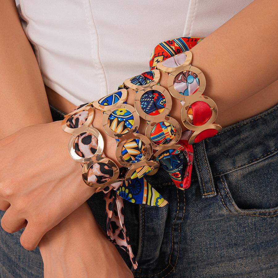 Fabric Silk Scarf Winding Hollow Round Open Bracelet Retro Bracelet