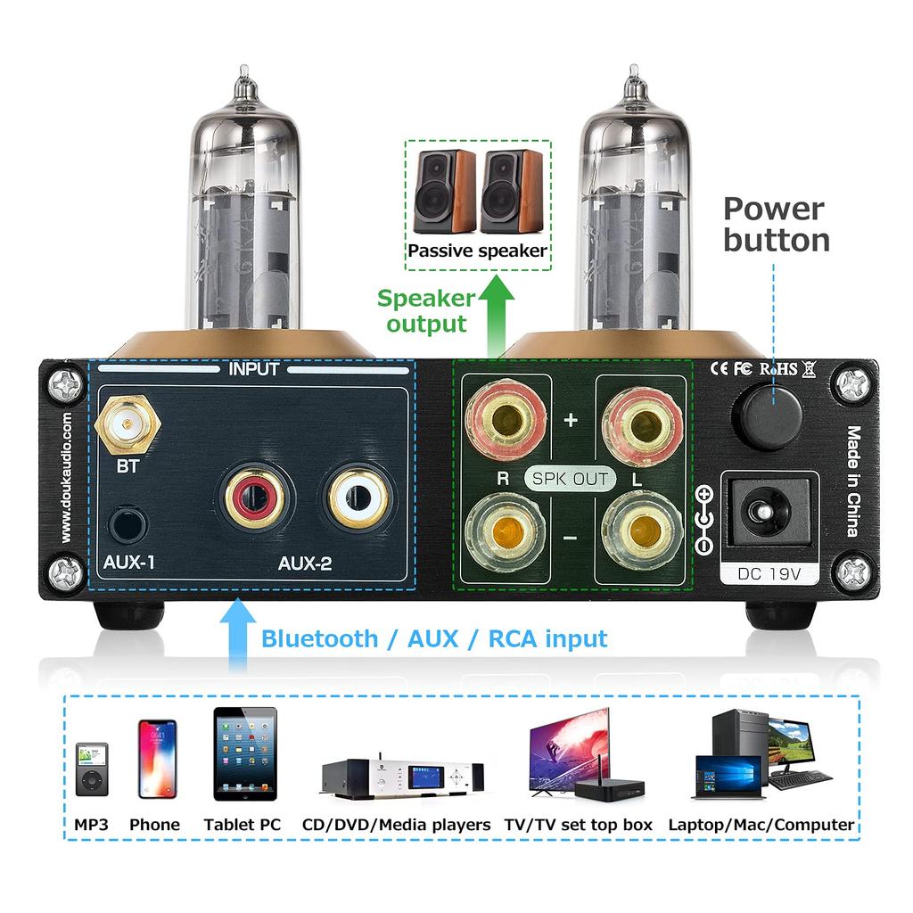 DOUK AUDIO M8 6K4 QCC3003 HiFi Bluetooth Vacuum Tube Desktop Stereo Power Amplifier 50W X 2 5.0 High-Fi