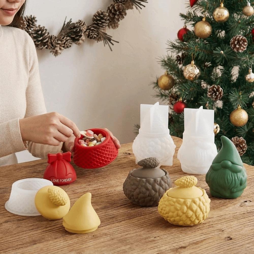 Easy Release Santa Claus Storage Jar Mold Silicone Xmas Candle Jar Mold Plaster Mold Holiday Decor