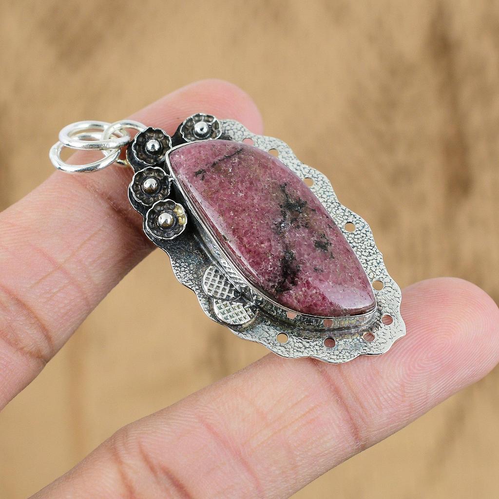 Mothers day Sale Sterling Silver Natural Rhodonite Wife Birthday Pendant Jewelry