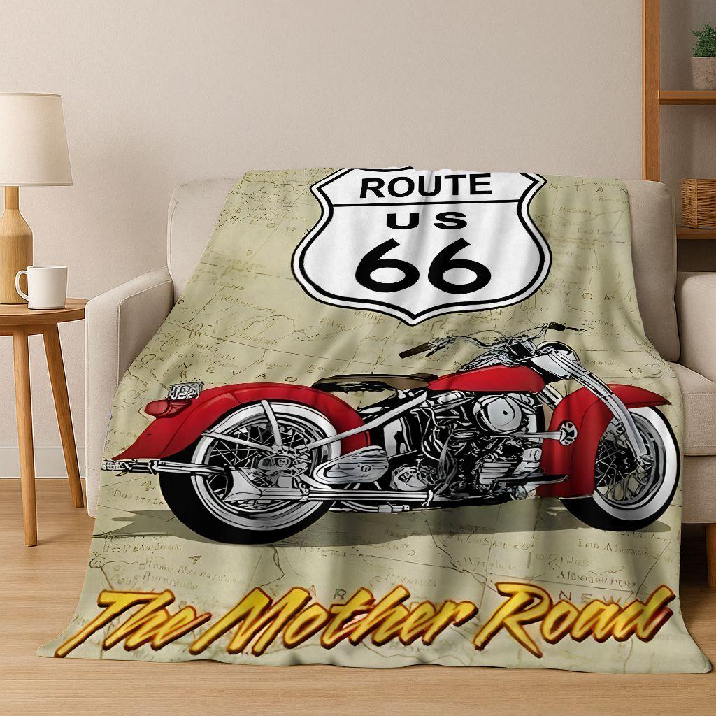 Retro Route 66 Road Trip America Historic Mother Road Art Flannel Blanket,Cozy Soft Throw Blanket for Home Bedroom Bed Sofa Gift