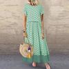 Women Polka Dot Fake Two Pieces  Short Sleeve Summer Plus Size Maxi Dress