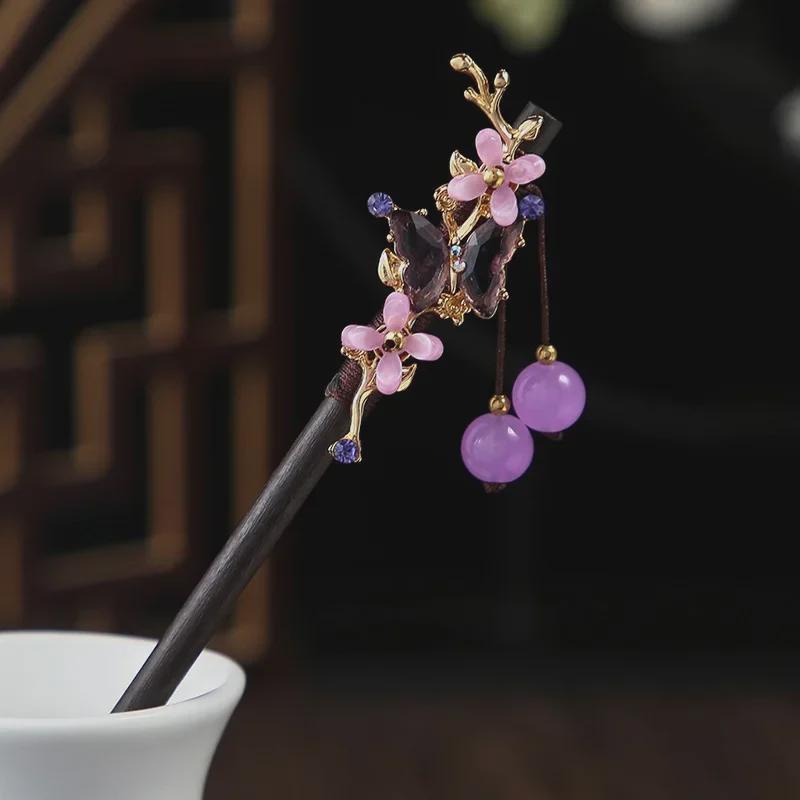 

Заколка для волос из черного дерева в винтажном стиле: Китайский чеонгсам Hanfu Дизайн кисточек