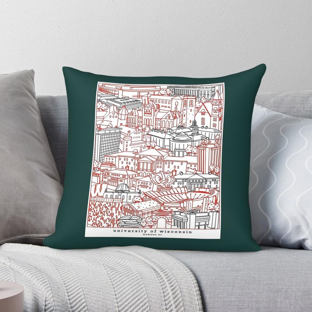 University Of Wisconsin Campus Pillowcase Polyester Linen Velvet Creative Zip Decor Sofa Seater Cushion Cover