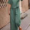 2023 European & American Women's Linen Casual Loose Solid Color Two-Piece Set