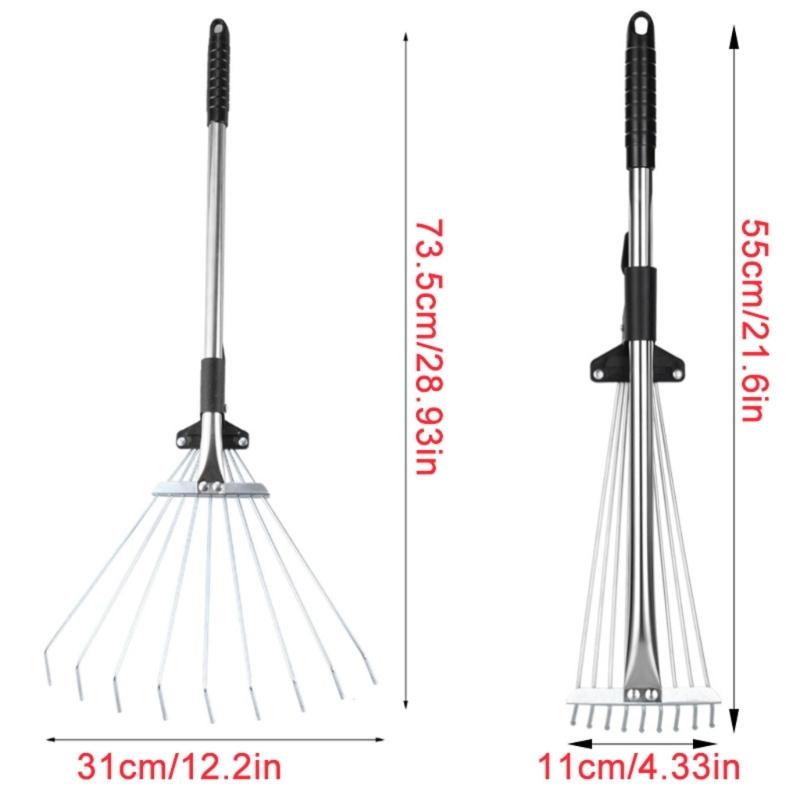 Telescopic Metal Rake Adjustable Garden Leaf Rake Camp Rake Expandable Metal Rake for Gardens Flower Beds Garden Rake