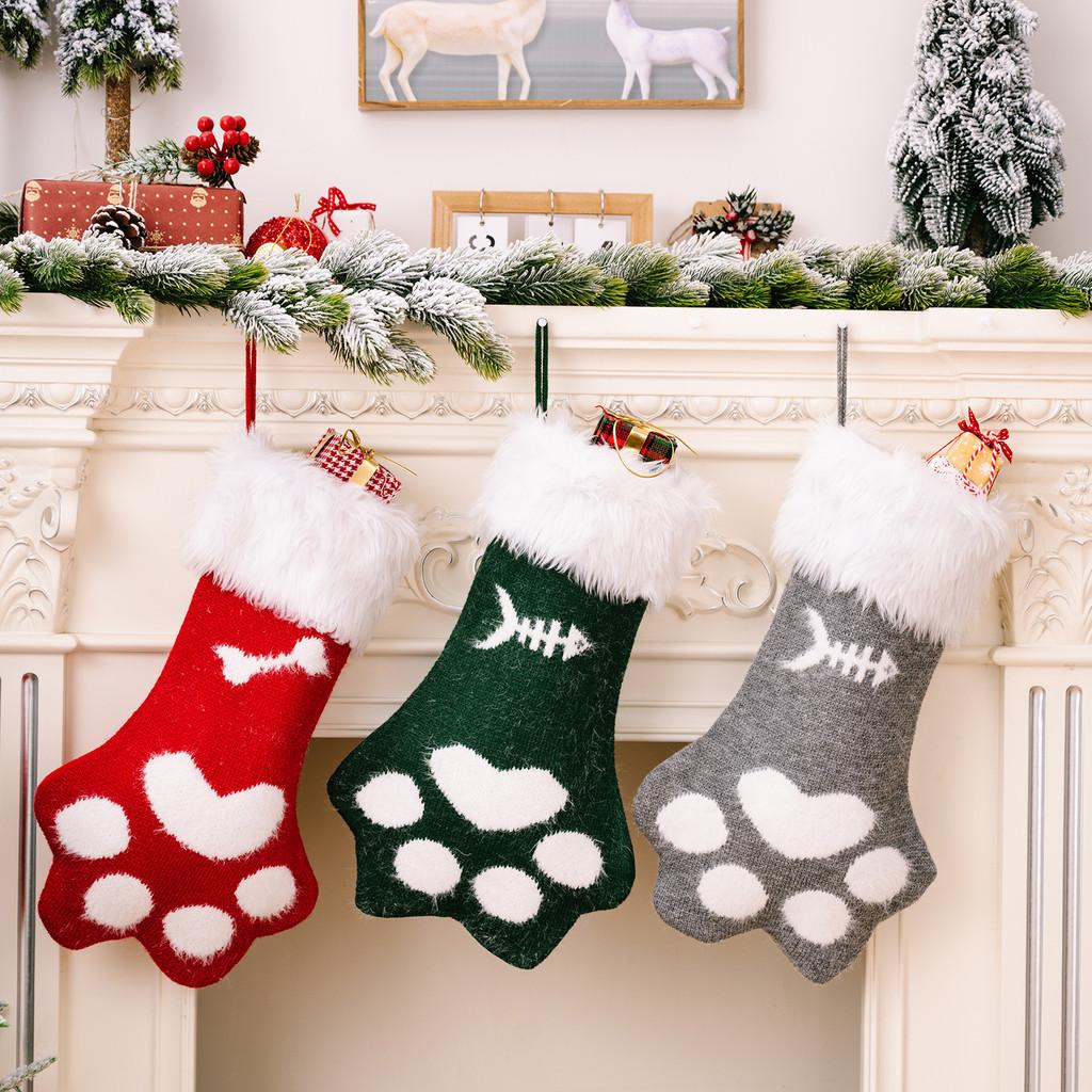 Plush Cat Charming Paw Christmas Stocking Colorful Holiday Decor For Joy Childrens