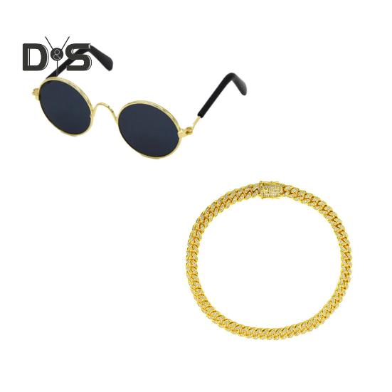 

1 комплект нарядов для газонного гуся, ожерелье со стразами в стиле хип-хоп, винтажные солнцезащитные очки, украшение для статуи гуся на открытом воздухе, украшения для одежды, аксессуары золотистый