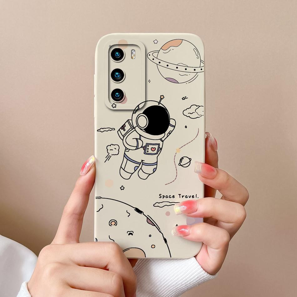 Case For Huawei P40 Pro Flower Pilot Back Cover Soft Liquid Silicone Camera Protection Phone Shell For Huawei P 40 P40Pro Coque