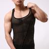 Men Vest Hollow Out Mesh Sleepwear Fish Net Pure Color Vest for Sleeping