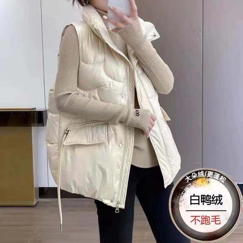 

Женский короткий зимний пуховый жилет новый жилет пух белой утки верхняя одежда стойка воротник модное свободное теплое пальто XXL140-80 kg