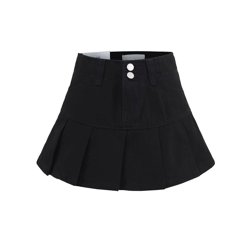 Summer New Product Women's Clothes American Sexy Style Two-Button Pleated A- line High Waist Slimming and Short Denim Skirt