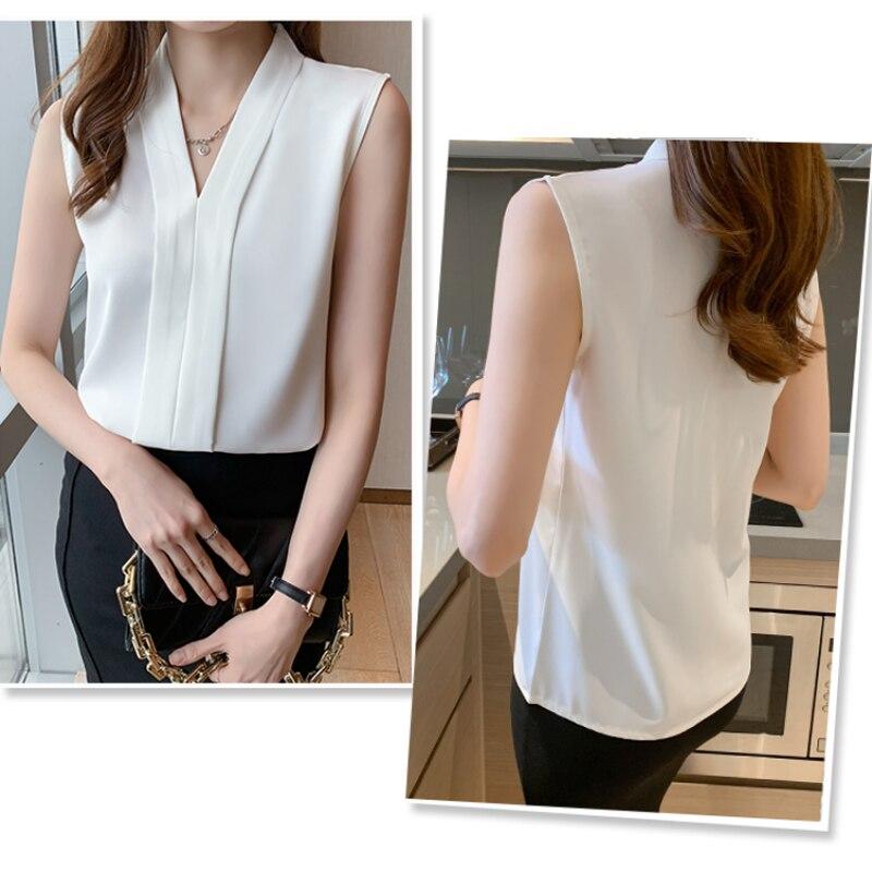 Dámská šifonová košile Office Lady 2023 Léto Bez rukávů Vesta Sexy tílka Jednobarevné tílka s výstřihem do V Oblečení