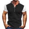 Musgneer Men's Short Sleeve Henley T-Shirt, Round Neck, Solid Color, for Workouts, Casual Wear, Summer Clothes, Workout, Gym Wear, Black, Size 2XL