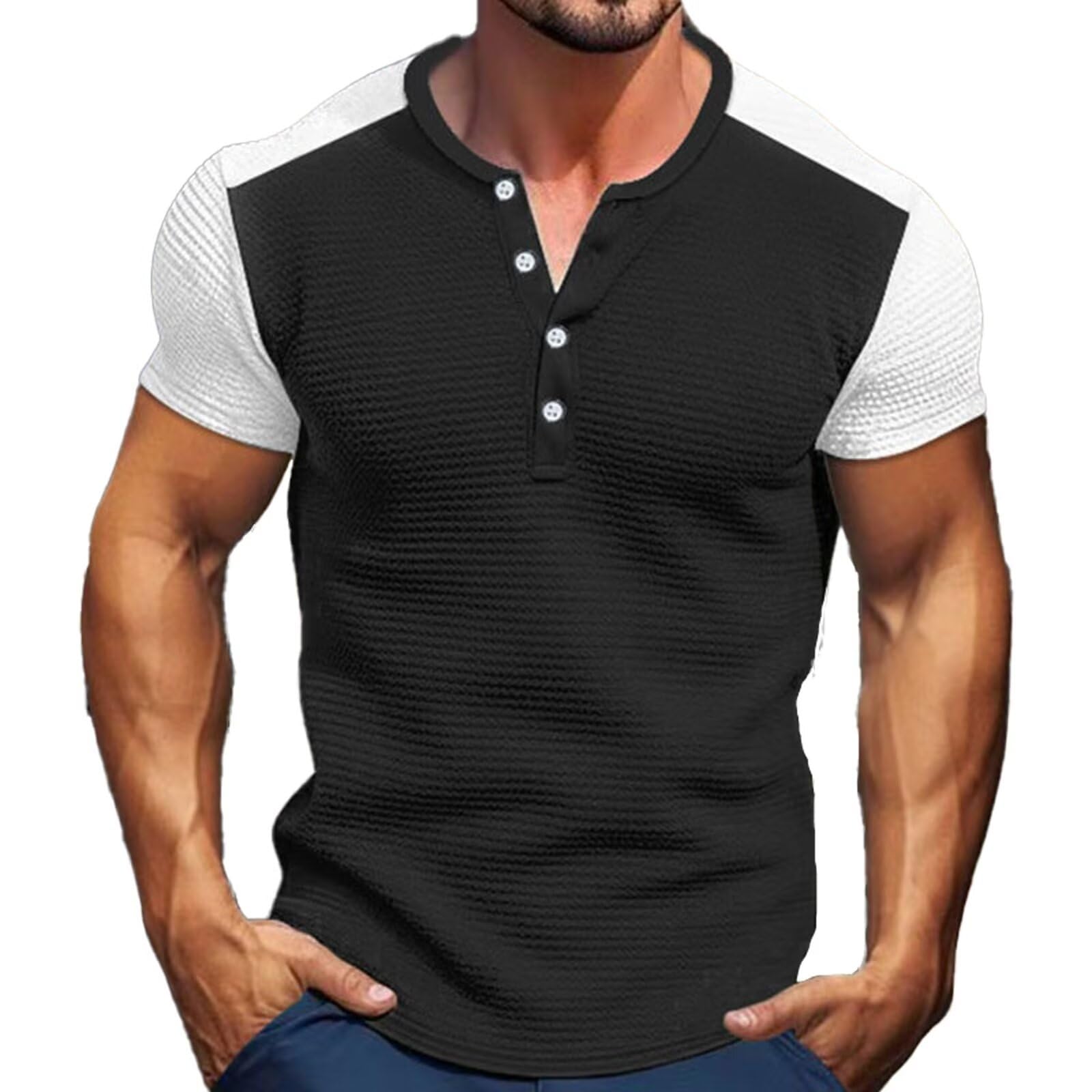 

Мужская футболка хенли с коротким рукавом Musgneer, круглый вырез, однотонная, для тренировок, повседневной носки, летняя одежда, для тренировок, одежда для спортзала, черная, размер 2XL