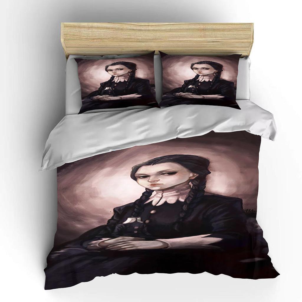 10 Größen Gruseliges Wedne-sday Muster Bettwäsche 3-teiliges Set King Size Doppelbett Bettwäscheset Mikrofaser oder Polyester Bettbezugset