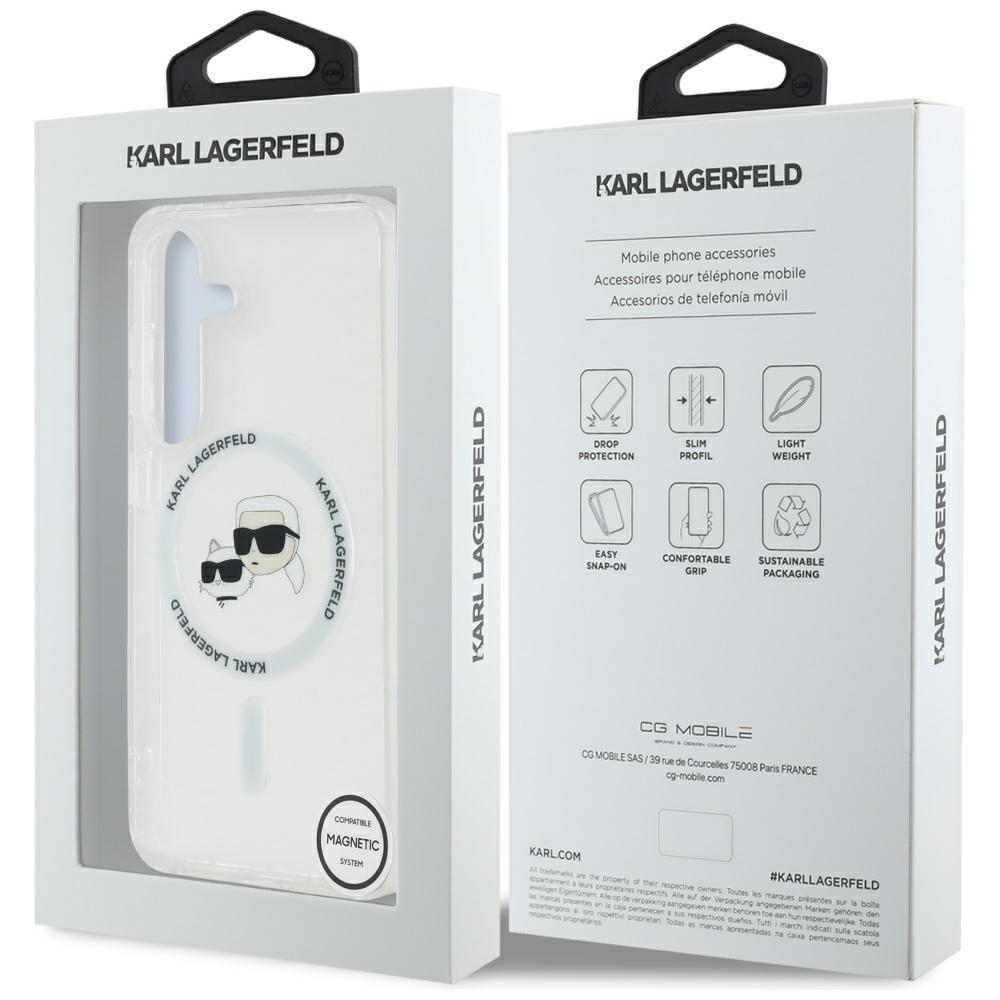 Karl Lagerfeld Case Button Karl & Choupette Heads Printed Logo Magsafe For Samsung Galaxy S25 White