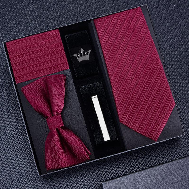 Tie Five-Piece Men'S Business Dress 8Cm Tie Blue Zipper Black Hand Tie Square Scarf Cufflinks