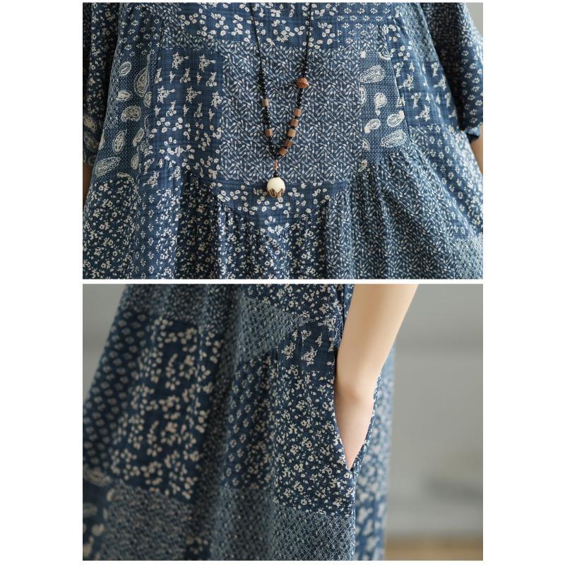 DIMANAF 2025 Summer Plus Size Dress Women Casual Vintage Shirt Dress Loose Basic Printing Dress