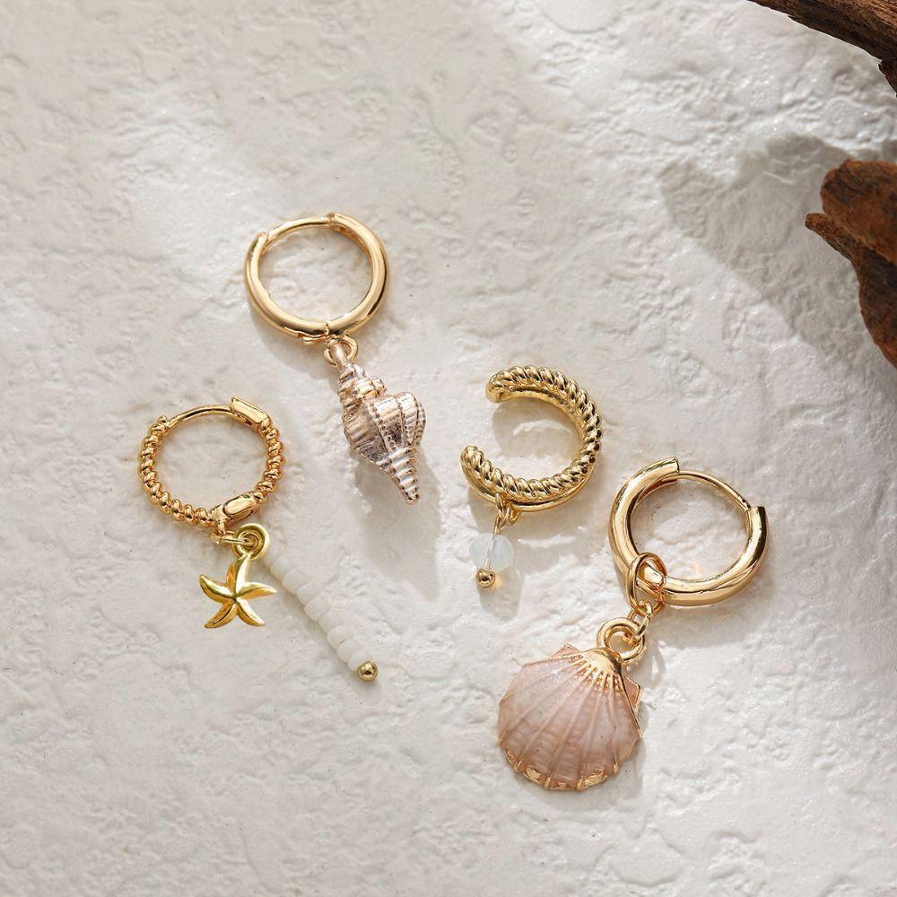 Beaded Marine Style Earrings Exquisite Beach Style Drop Earrings Cute Shell Hoop Earrings  Women