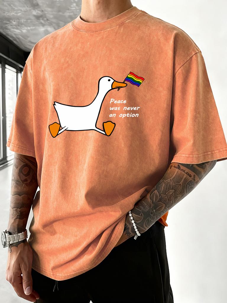 Peace Was Never An Option Print Men Washed T Shirts Casual Cotton TShirt Loose Crewneck Short Sleeves Vintage Vacation Clothes