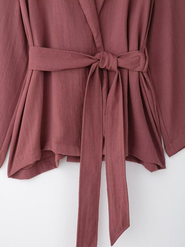 TAOP&ZA Women's Spring/Summer Belted Kimono-Style Outerwear with Casual Pants