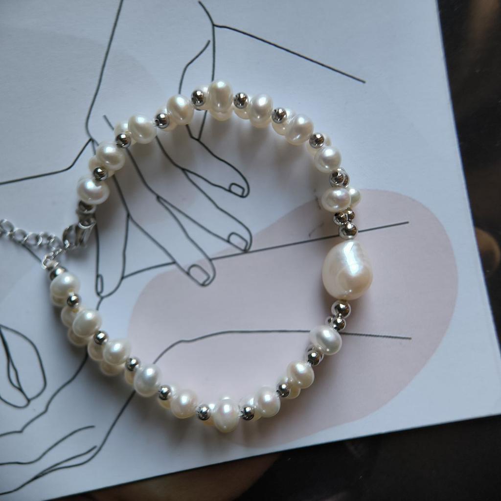 Silver Bracelet with Natural Baroque Pearls, Item Weight 15.82 Gr (2185215)