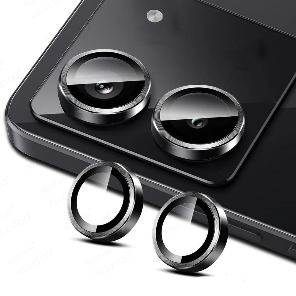 2PCS Black Metal Ring+Tempered Glass Camera Lens Protector for Redmi 15 15C 4G/5G Camera Tempered Glass Film