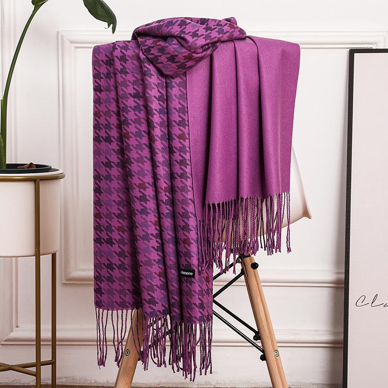 Cashmere Scarf Women's Winter Warm Fringed Shawl Men's Autumn and Winter Wool Scarf Imitation Cashmere Houndstooth Scarf