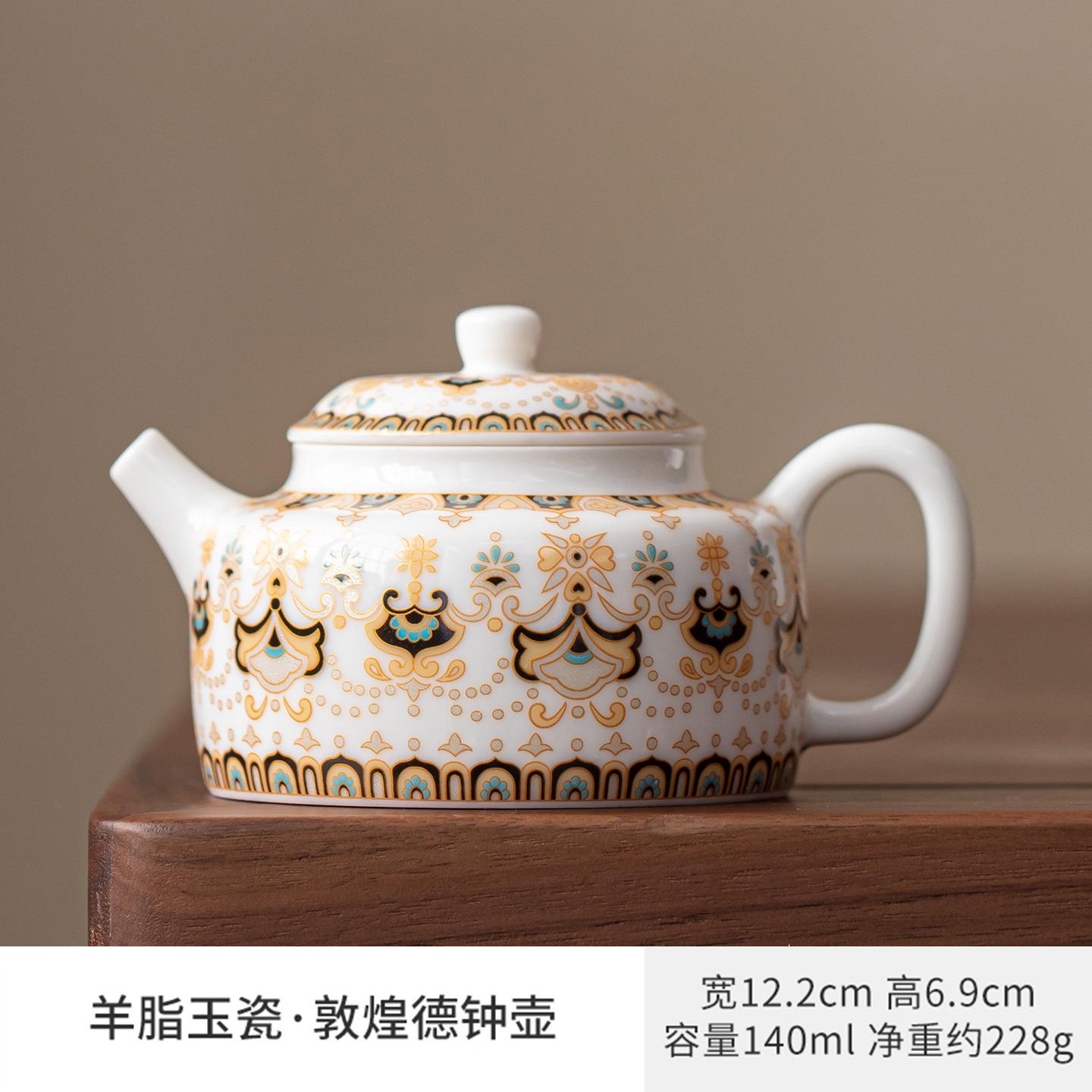 

140ml Mutton Fat Jade Thangka Dunhuang Teapot Luxury Tea Infuser Pot Tea Maker Kettle With Ball Hole Tableware Decoration Craft