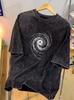Maglietta Vintage con Stampa Galassia a Spirale Usurata Retro Lavata Casual a Maniche Corte per Uomo Donna Streetwear