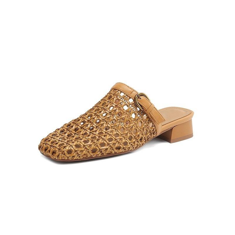 Gewebte atmungsaktive Hohlloch-Schuhtasche Kopf kühl Hausschuhe Damen neue Sommer Damen Schuhe lässig Mesh Halbschuhe