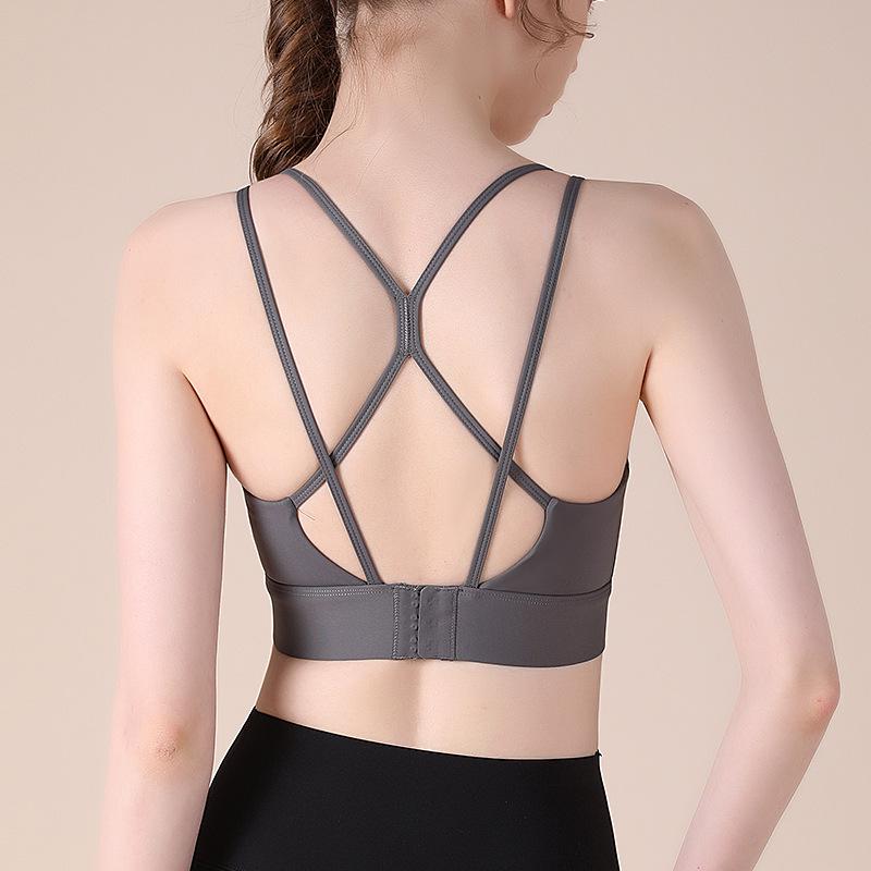 Women's High-Impact Sports Bra with Cross Straps and Shockproof Support
