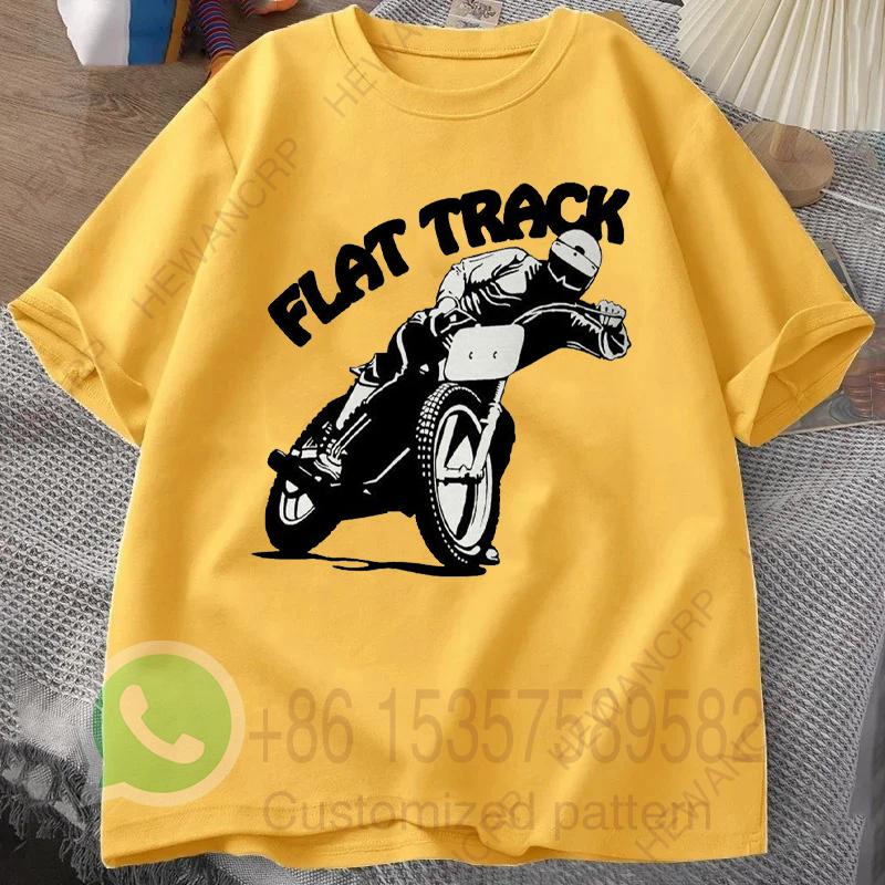 Flat Track Motorcycle Racing Tshirt Mens Tracksuit Cotton Casual Sportswear Crew Neck Pullover Short Sleeve Summer Streetwear