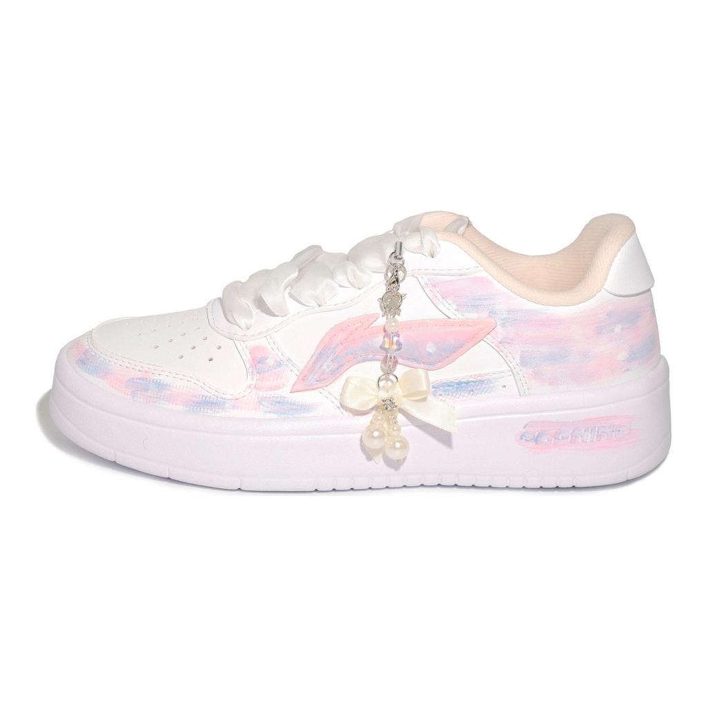 Li Ning Floating Boat Slip Resistant, Abrasion Resistant, Breathable Low top Skateboard Shoes Women's White AGCS420-6(Team747-)