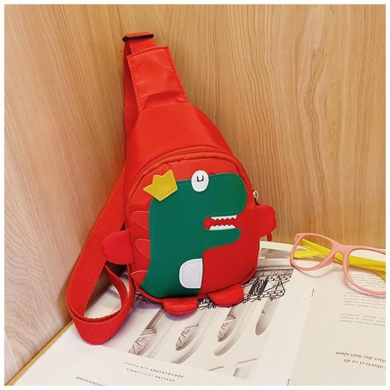 Dinosaur pattern nylon shoulder bag kindergarten daily matching contrasting color sewing line children's small bag milk dragon messenger bag