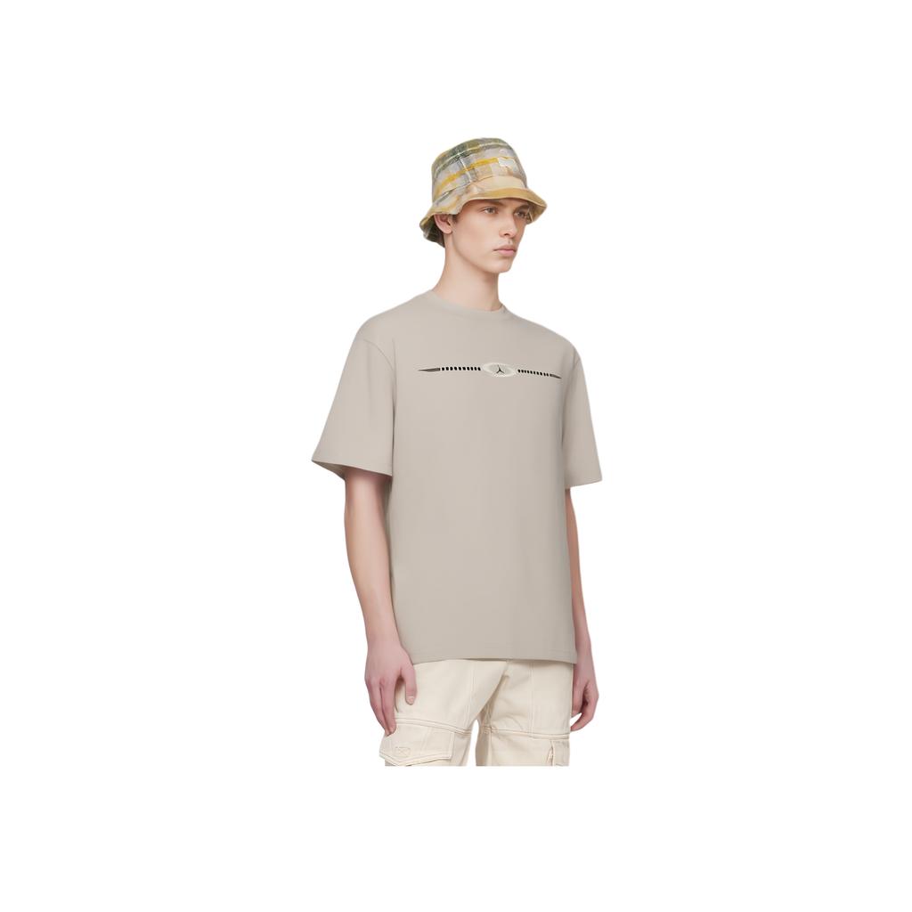 Jordan X Travis Scott Minimalist Logo Print Comfortable Breathable Crew Neck Knit Short Sleeve T-Shirt Men Tops Light-Bone DZ5511-072