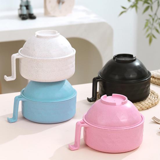 Ramen Noodle Cooker Bowl Set with Handles Spoon Quick Ramen Cooker for College Dorm Room Portable BPA-Free Ramen Pot